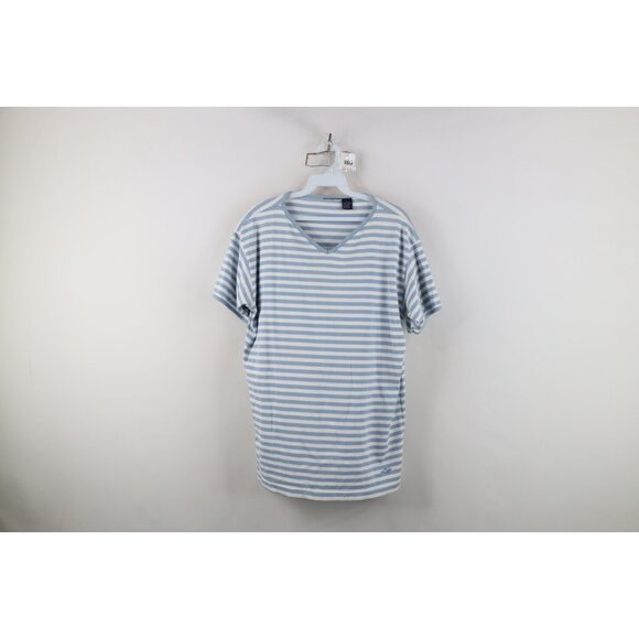 Vtg 90s Streetwear Womens Large Faded Striped Color Block V-Neck Ringer T-Shirt - Picture 1 of 10